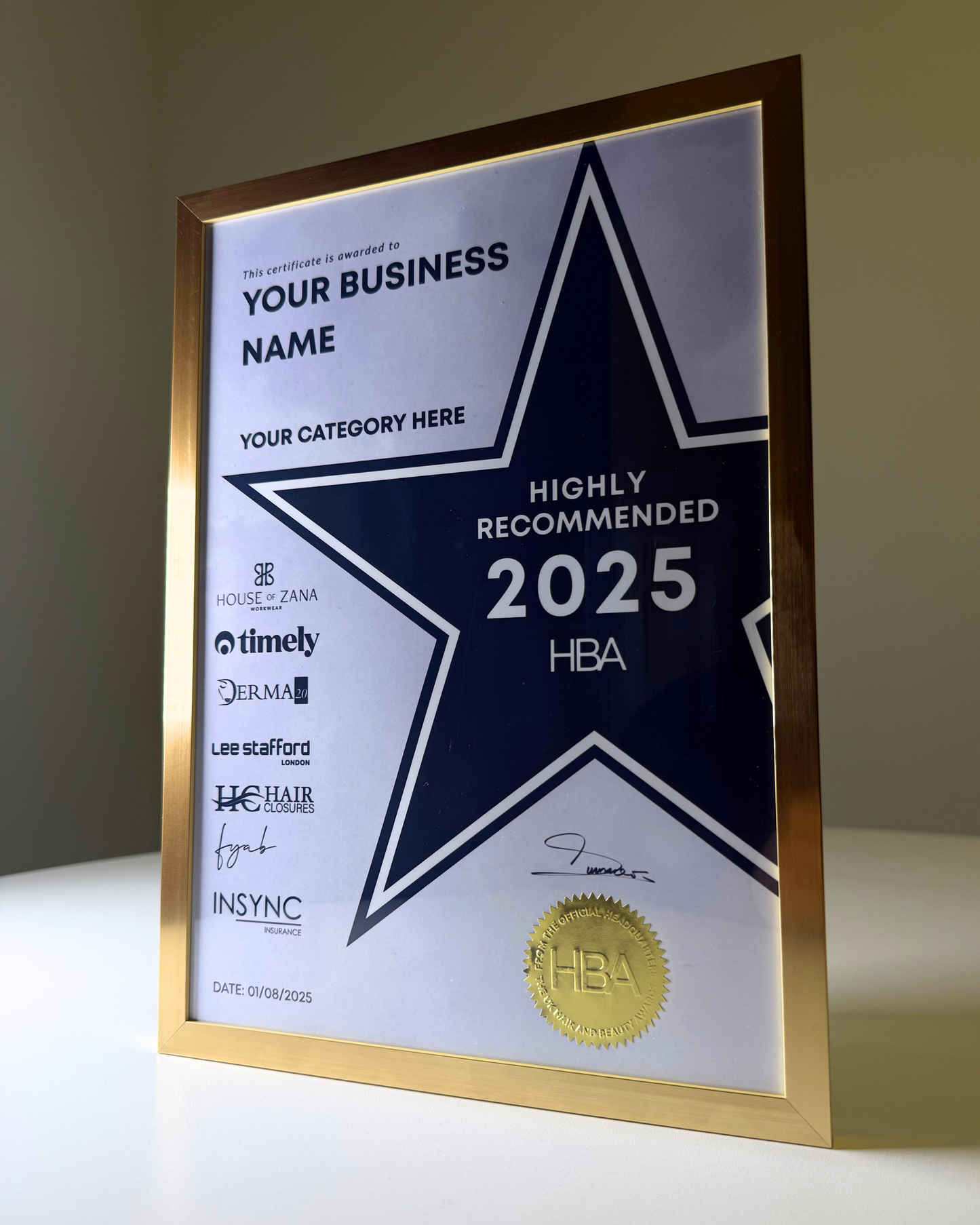 Personalised Placing Certificate - Highly Recommended