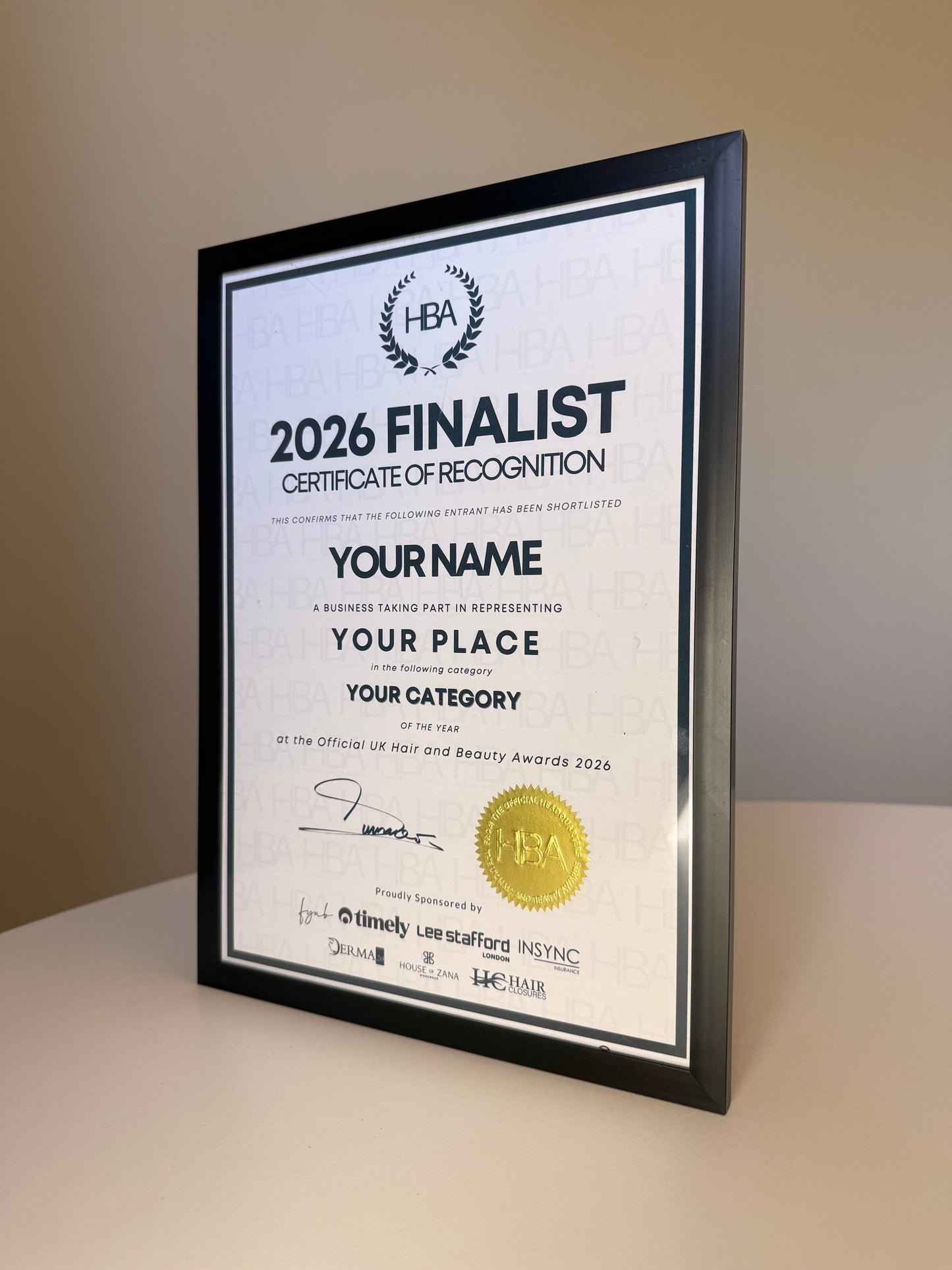 Framed Finalist Certificate